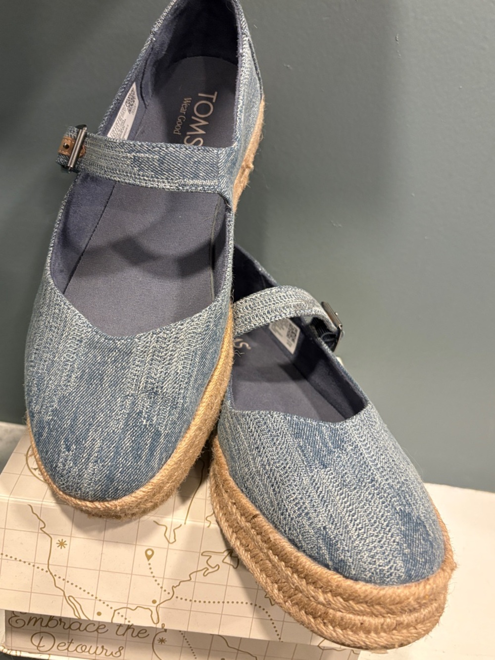 Toms Denim Mary Jane Espadrille Platform - Denim Blue